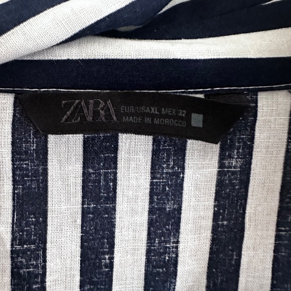 Zara white and blue striped linen long dress - Picture 3 of 6